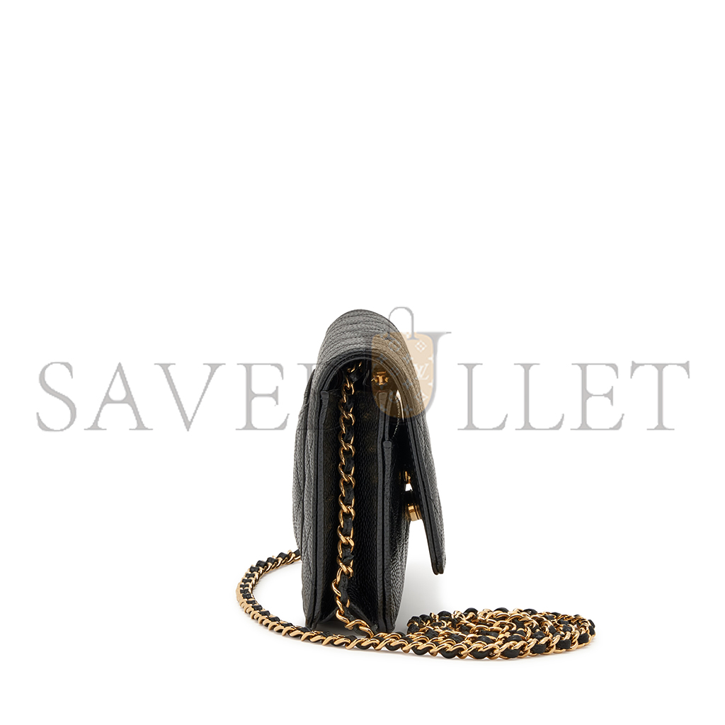 CHANEL QUILTED CAVIAR WALLET ON CHAIN WOC BLACK GOLD HARDWARE A33814 (19*12*3cm)